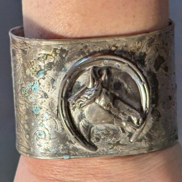 Horse Head Sterling Silver 925 Cuff Bracelet Victorian Baroque Horse Head Sterling Silver 925 Cuff Bracelet Victorian Baroque